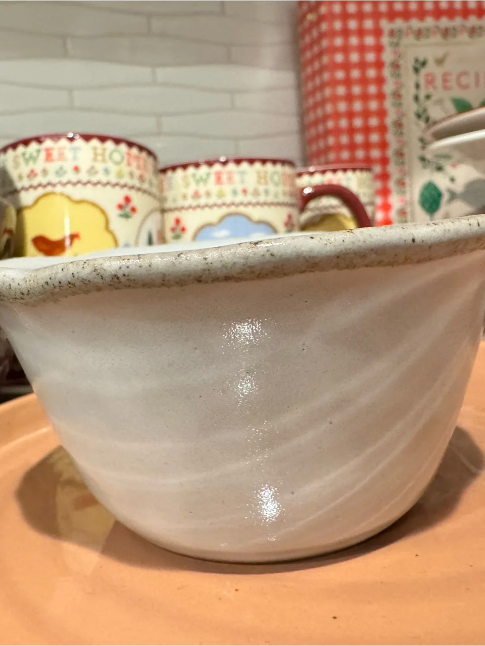 Magnolia White reactive glaze Ceramic‎ mini bowls with Speckled Tan Edge